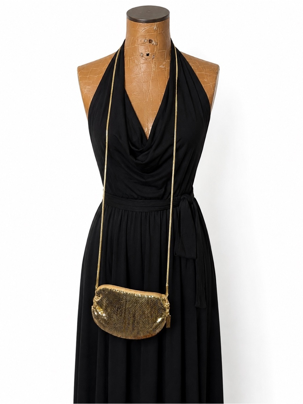 Whiting & Davis International Gold Mesh Crossbody Evening Bag Vintage Glam